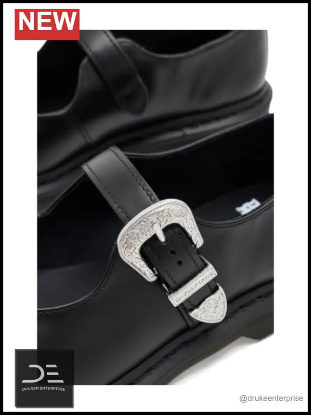 Waxed Atlas Leather Western Buckle Mary Jane Flat